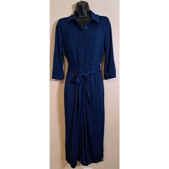 Alfani Tie Waist Shirt dress Navy Small - Picture 2 of 11